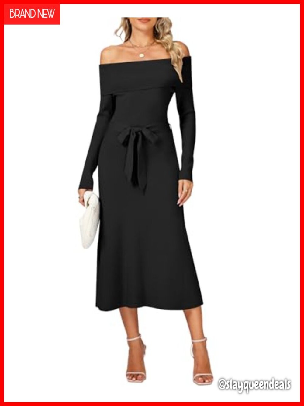 Off Shoulder Sweater Dress Long Sleeve Bodycon Midi Knit Dress
